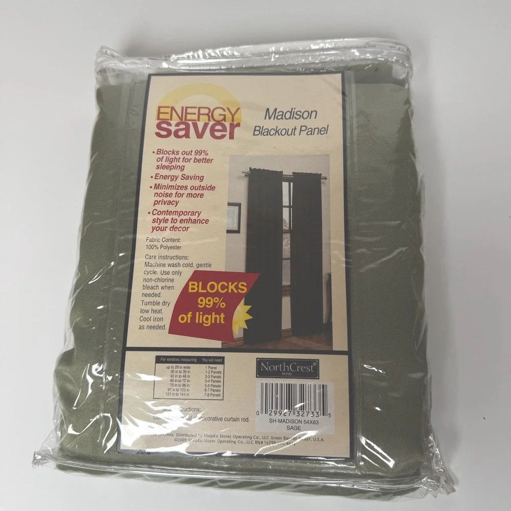 NorthCrest Home Madison SAGE Blackout Energy Saver Curtain Panels 54x63 Inches